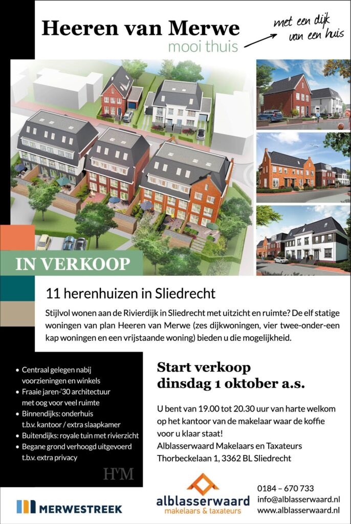 1 oktober start verkoop Heeren van Merwe Sliedrecht