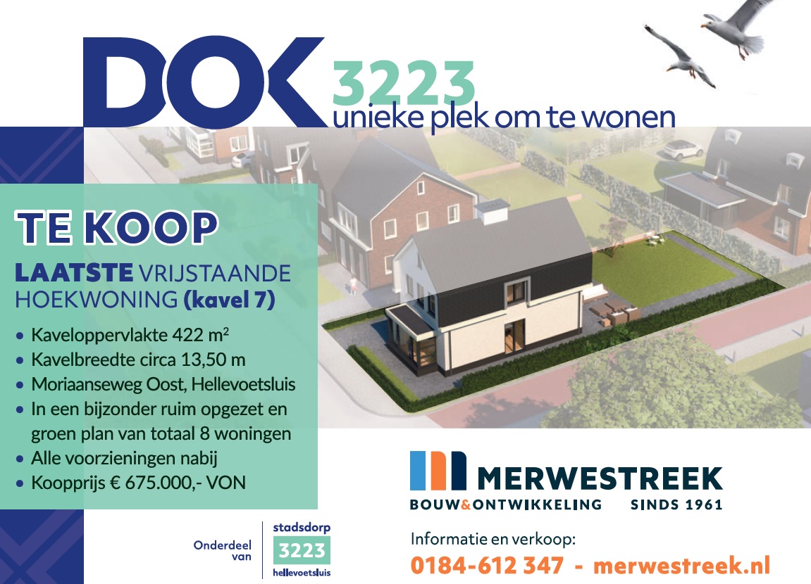 Dok 3223, Moriaanseweg Oost, Hellevoetsluis', nog 1 vrijstaande woning te koop!